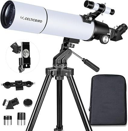 80mm Refractor Telescope with AZ Mount, Phone Adapter & Backpack