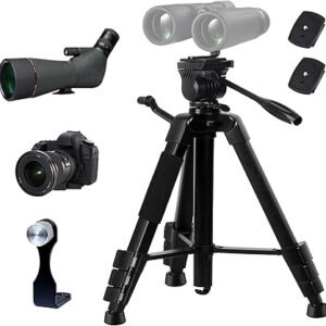 Binocular Tripod, Spotting Scope Tripod Stand with Binocular Adapter and 2 QR Plates