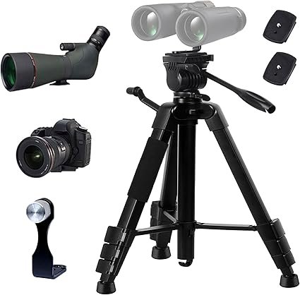 Binocular Tripod, Spotting Scope Tripod Stand with Binocular Adapter and 2 QR Plates